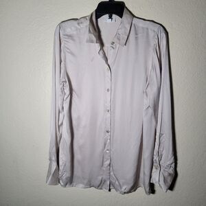 J. Jill | Beige Cream Satin Button Down Shirt Blouse M Office Party Career Work